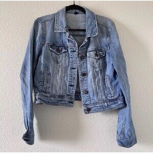 American Eagle Jean Jacket Denim Light Medium Wash Semi-Cropped‎ Western M